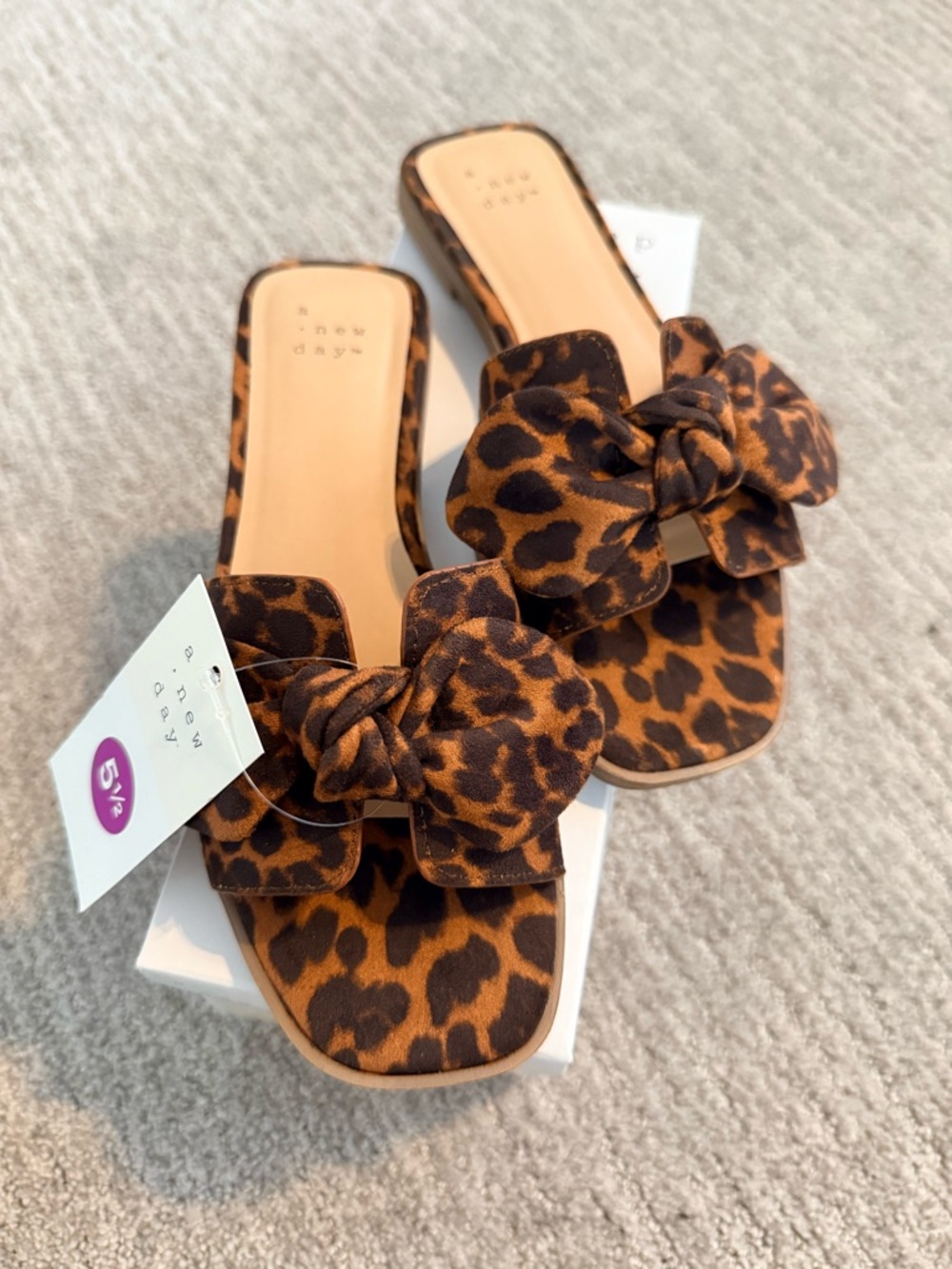 a new day Leopard Bow Slide Sandals - Brown/Black